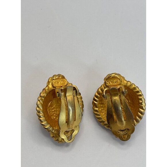 Anne Klein Vintage Gold Tone Black Enamel Faux Pearl Clip On Earrings Signed - Picture 5 of 6